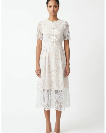 Rochie midi din dantela Minolla, Alb/Bej