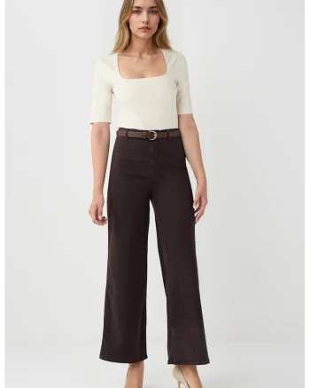 Pantaloni din amestec de lyocell cu croiala ampla, Maro