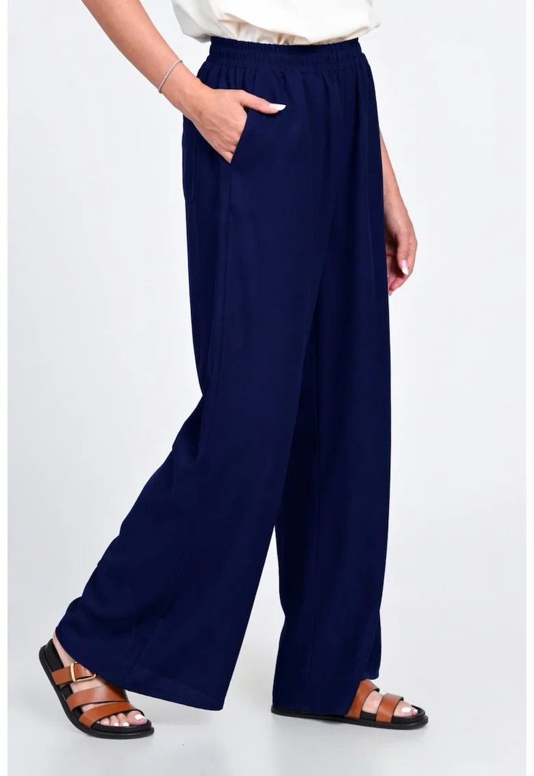 Pantaloni Dama,  Wide Leg, Bleumarin