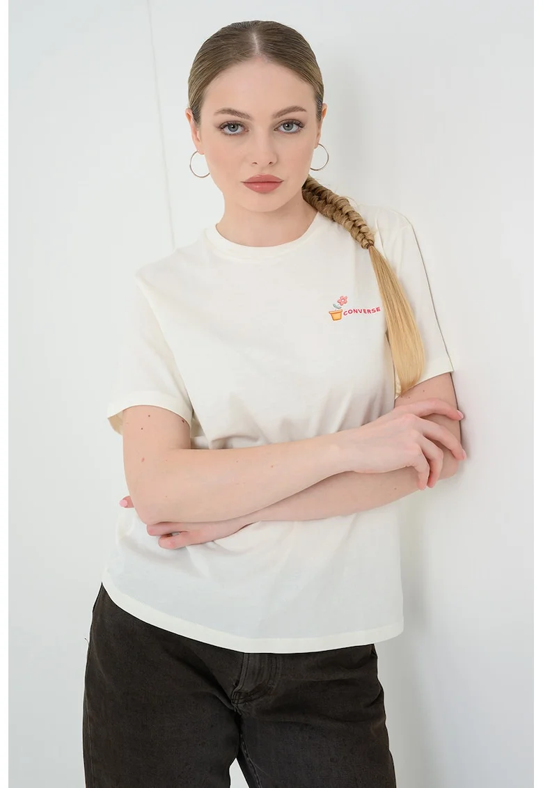 Tricou din bumbac cu imprimeu grafic, Crem