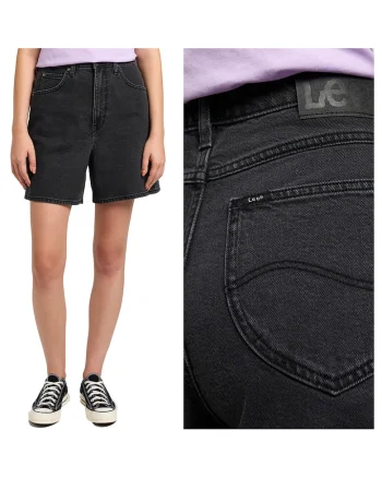 Blugi Scurti Dama,  Lee Stella Short, Regular Fit, Fermoar, Lungime Scurta, Denim Aspect, Buzunare Frontale Si La Spate, Bumbac, W28, Negru, Negru
