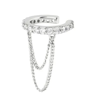 Cercel ear cuff argint 925, JW996, model cu lant, placat cu rodiu