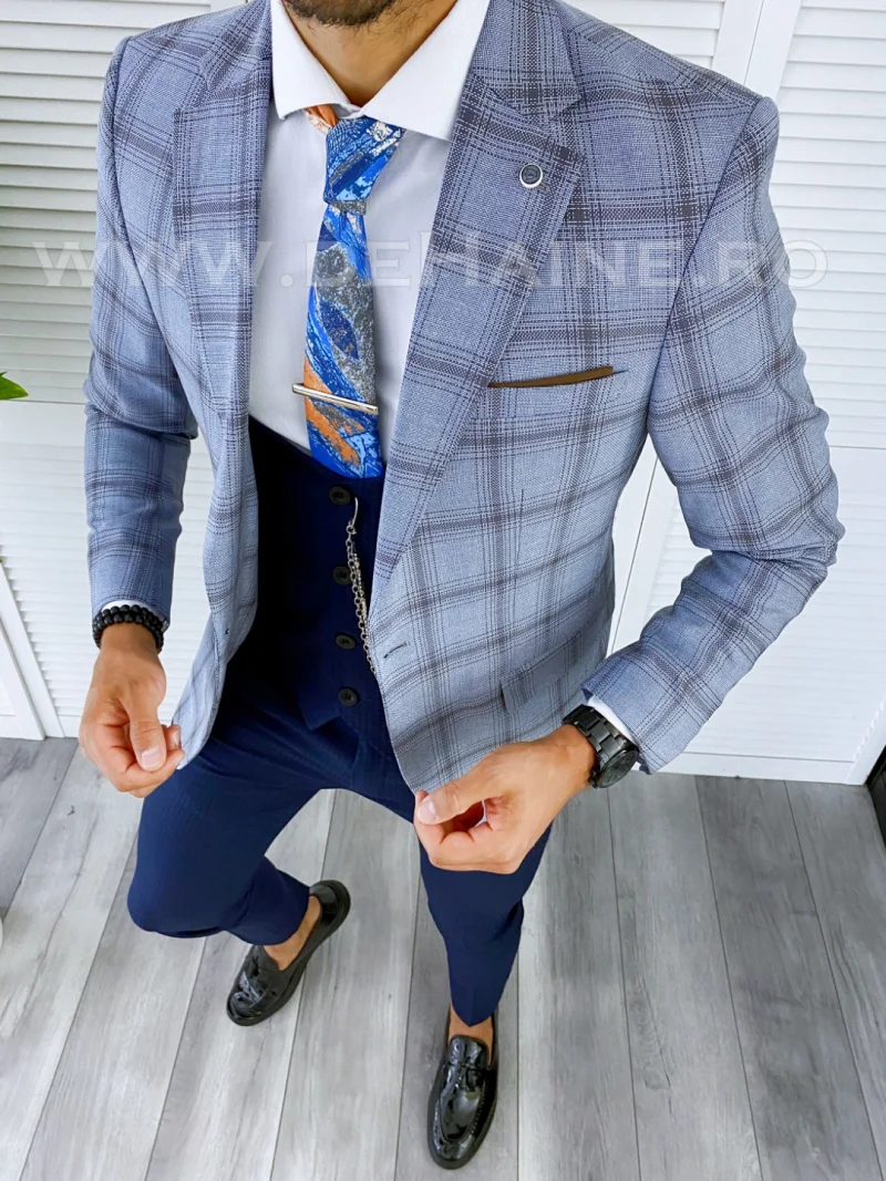 Sacou barbati in carouri slim fit B5597 D2-1.1