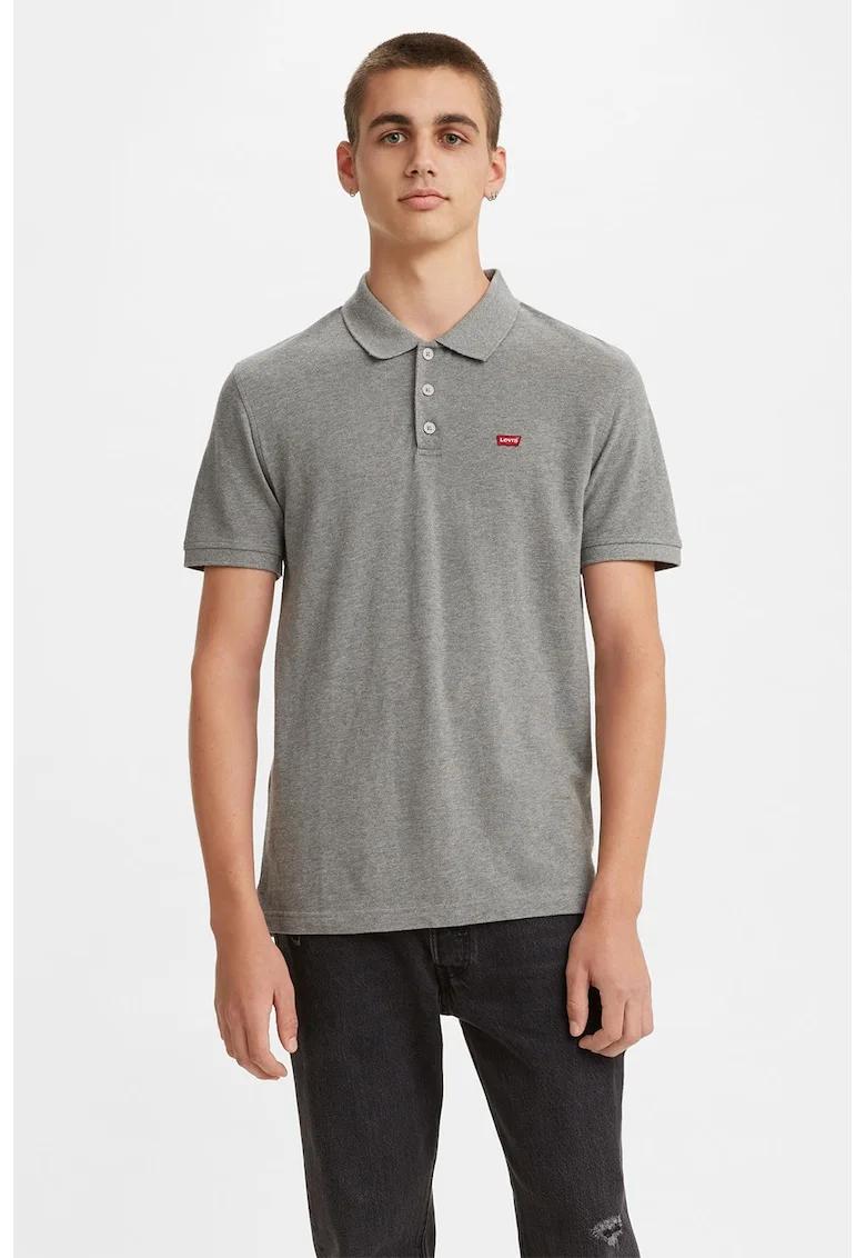 Tricou polo in dungi Housemark, Gri deschis melange