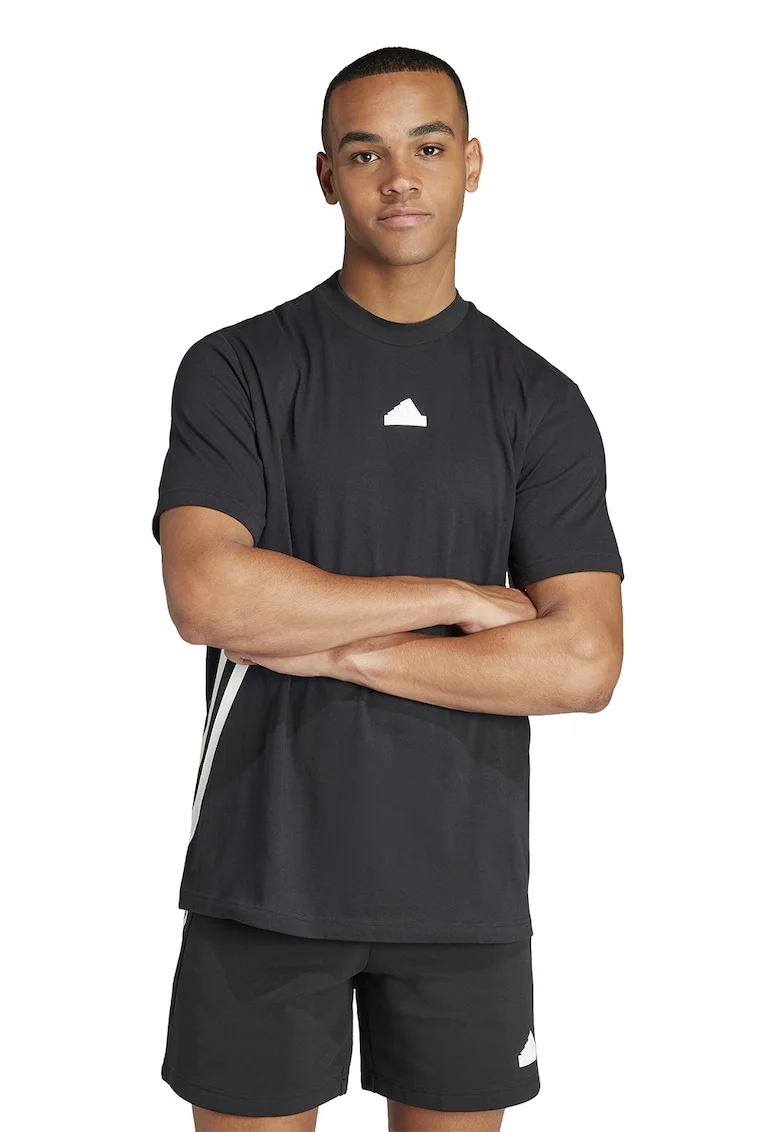 Tricou cu decolteu la baza gatului si maneci cazute, Alb/Negru