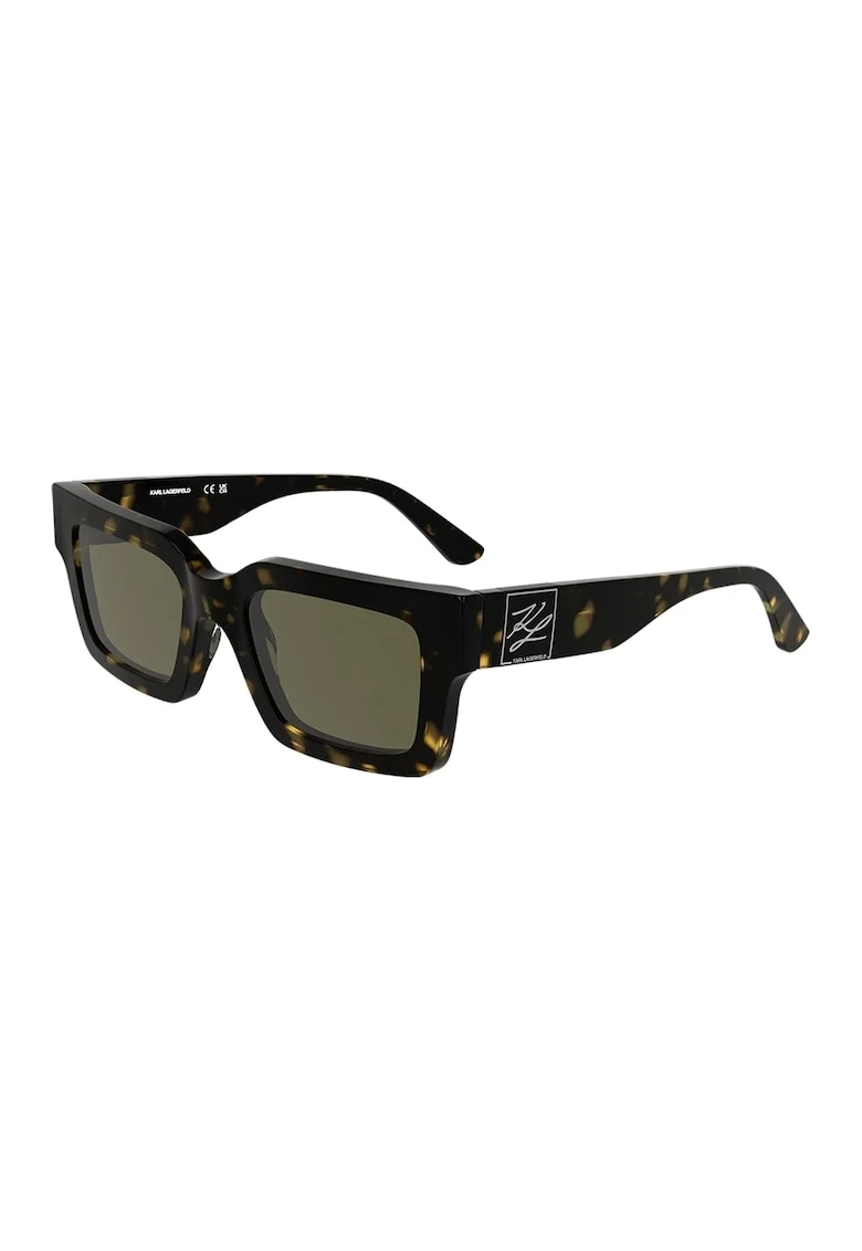 Ochelari de soare dreptunghiulari cu logo si model unisex, Negru/Galben