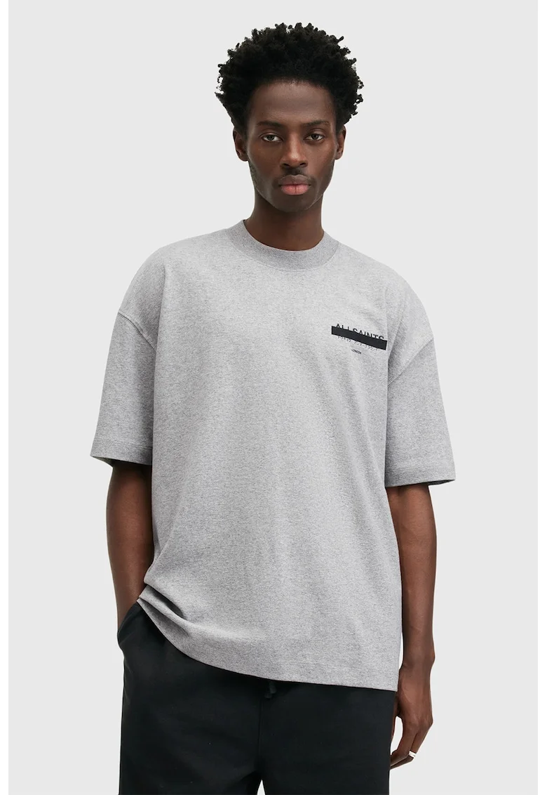 Tricou supradimensionat de bumbac organic Redact, Negru/Gri deschis melange