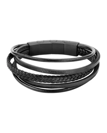 Bratara din piele cu siraguri multiple, Alb/Negru