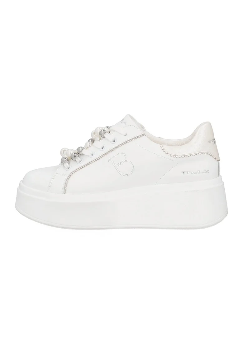 Pantofi sport din piele si piele ecologica, Alb