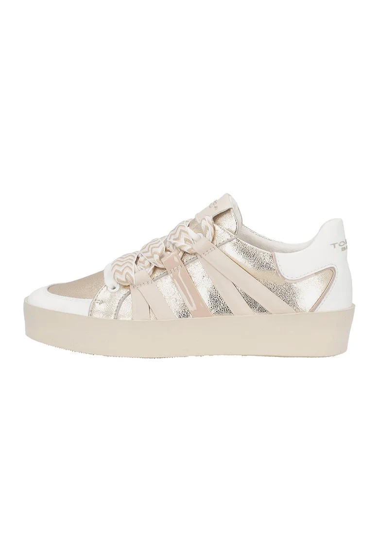 Pantofi sport din piele cu sireturi cu model herringbone, Auriu/Bej deschis