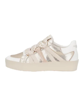 Pantofi sport din piele cu sireturi cu model herringbone, Auriu/Bej deschis