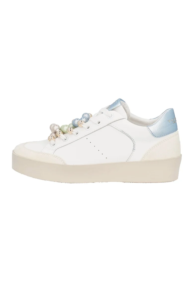 Pantofi sport din piele cu sireturi cu margele, Alb/Albastru glaciar