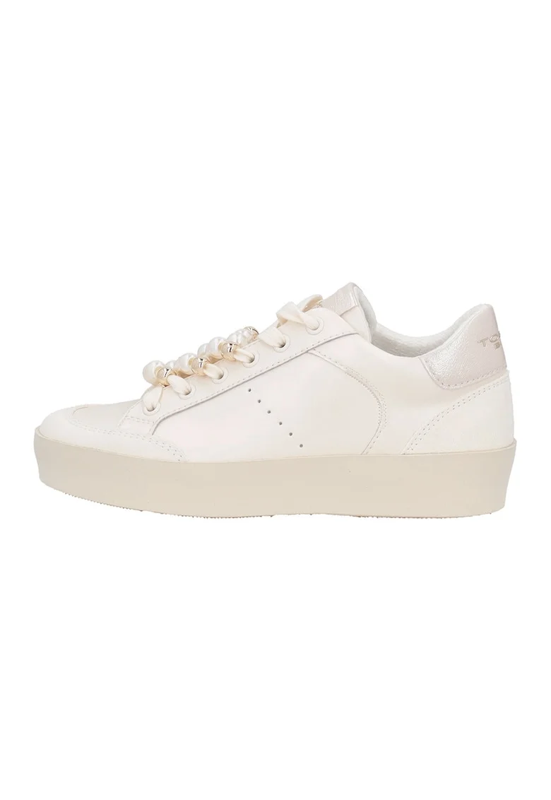 Pantofi sport din piele cu sireturi cu margele, Auriu/Crem