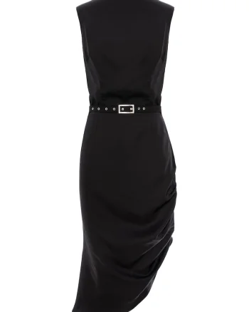 Rochie midi cu falduri asimetrice din vascoza, Negru