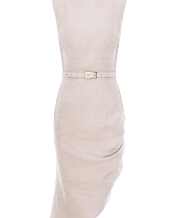 Rochie midi cu falduri asimetrice din in, Bej