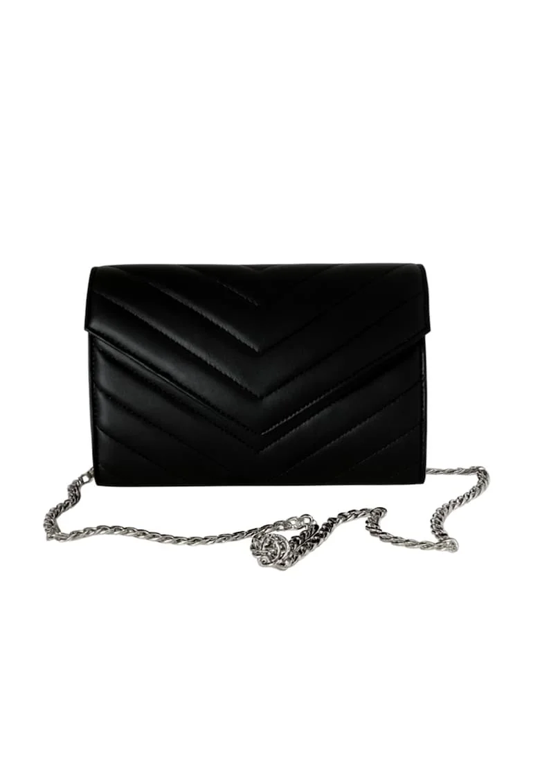 Plic din piele naturala Val Clutch, Negru/Argintiu
