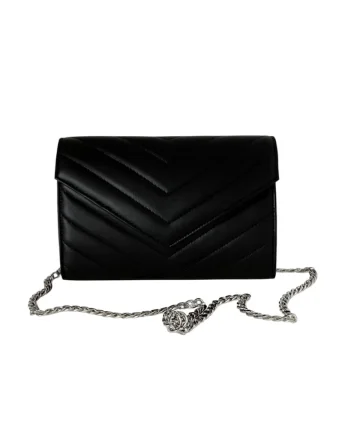 Plic din piele naturala Val Clutch, Negru/Argintiu