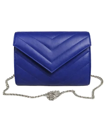 Plic din piele naturala Val Clutch, Albastru inchis/Argintiu