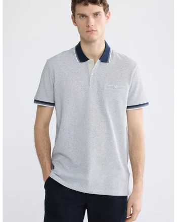 Tricou polo cu aspect texturat, Alb/Bleumarin