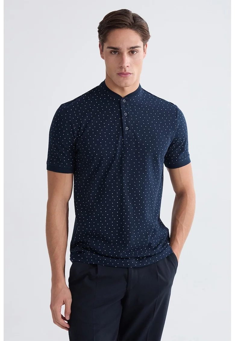 Tricou de bumbac cu imprimeu, Alb/Bleumarin