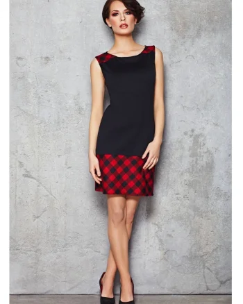 Rochie De Dama,  Model Creion In Carouri, L, Rochie Midi Cu Bretele, Rochii Elegante Office Pentru Femei, Tinuta Luxoasa, Croiala Mulata, Fabricata In Polonia, Fashion Si Stil Modern Premium