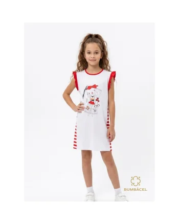 Rochie pentru fetite, scurta cu imprimeu, din bumbac, Rosu