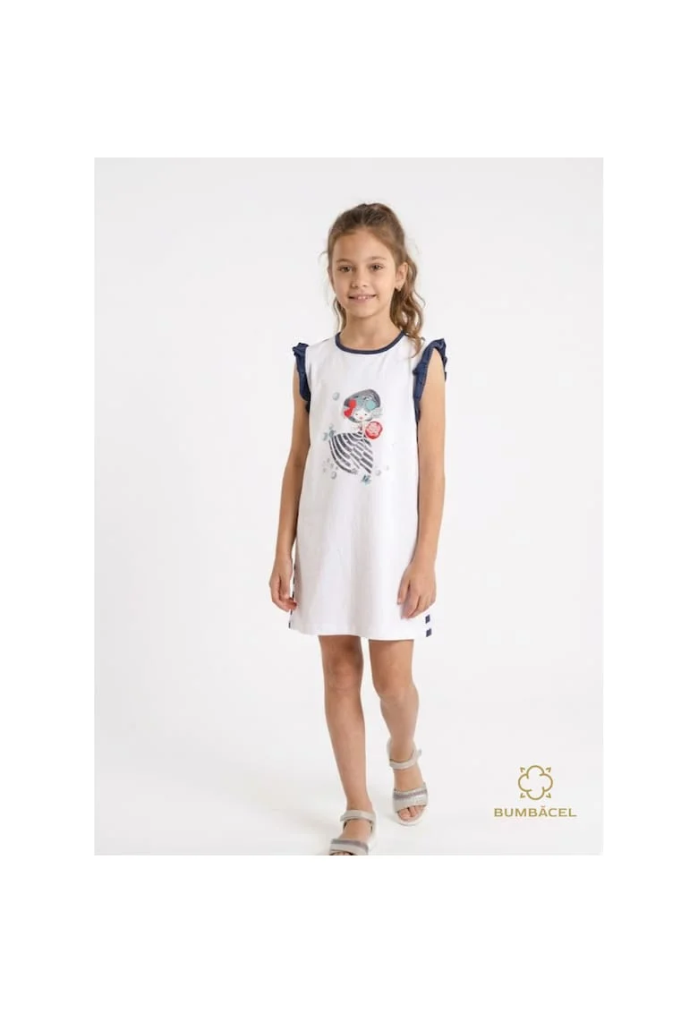 Rochie pentru fetite, scurta cu imprimeu, din bumbac, Albastru