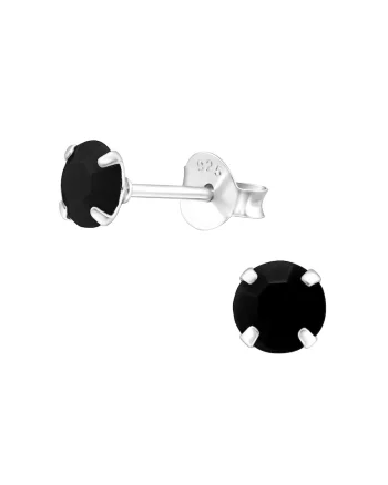 Cercei din Argint 925 cu Cristale Zirconia Negre, inchidere cu fluturas, tip surub