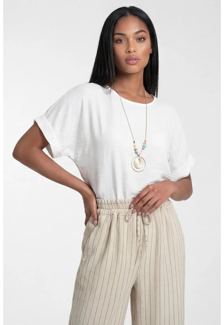 Bluza dama,  M1322, croiala lejera, decolteu rotund, alba, 100% poliester
