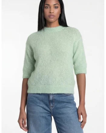 Pulover dama  M1329, verde, croiala regulara, maneci lungi, mohair