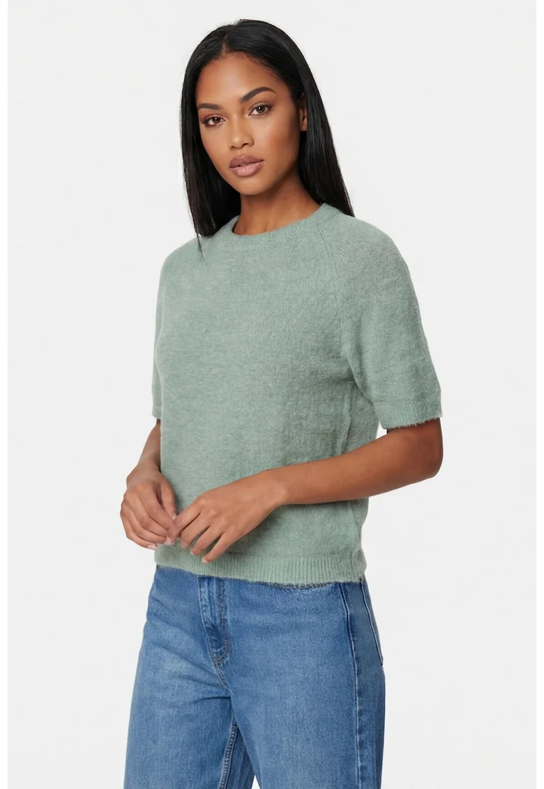 Pulover dama  M1320, verde, croiala clasica, maneca scurta