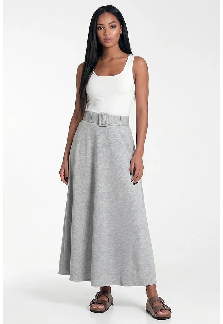 Fusta maxi  gri, croiala evazata, talie inalta, viscoza