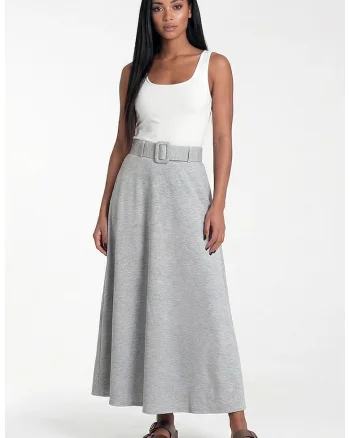 Fusta maxi  gri, croiala evazata, talie inalta, viscoza