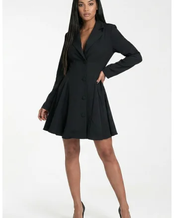 Rochie midi  M1317, neagra, croiala evazata, decolteu in V, maneci lungi