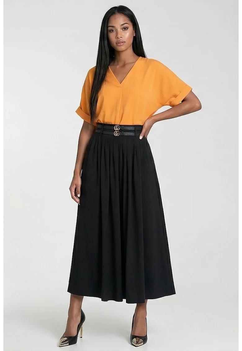 Bluza dama  M1321, portocalie, croiala clasica, decolteu in V, maneca scurta, 100% poliester