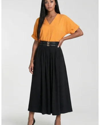 Bluza dama  M1321, portocalie, croiala clasica, decolteu in V, maneca scurta, 100% poliester