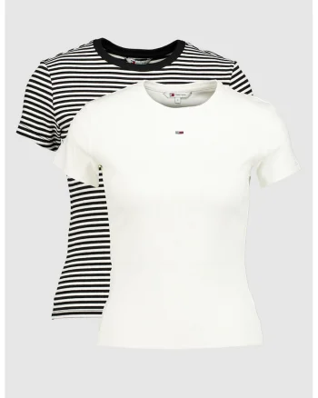 Set de tricouri slim fit cu decolteu la baza gatului - 2 piese, Alb arctic