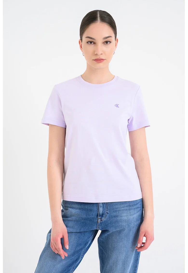 Tricou din bumbac cu logo brodat, Violet pastel