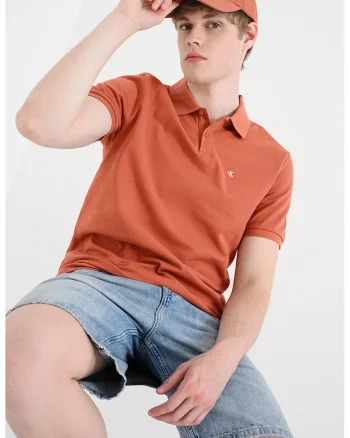 Tricou polo de bumbac pique cu logo brodat discret, Portocaliu