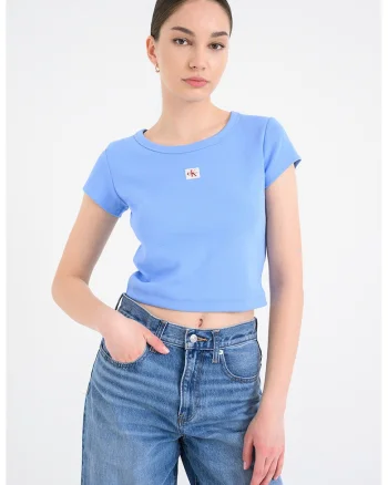 Tricou crop cu croiala slim fit, Albastru lavanda