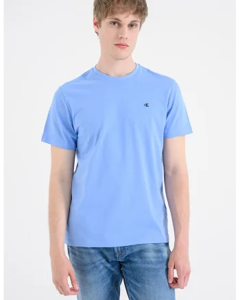 Tricou din bumbac cu decolteu la baza gatului, Albastru azur
