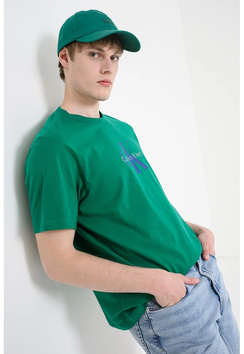 Tricou din bumbac cu imprimeu logo, Verde iarba