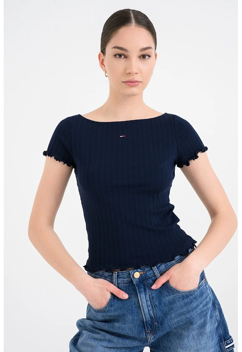 Tricou slim fit cu decolteu rotund, Albastru safir