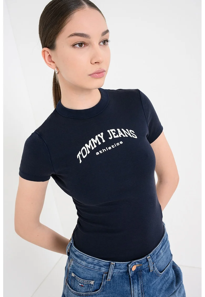 Tricou slim fit cu logo, Albastru oceanic