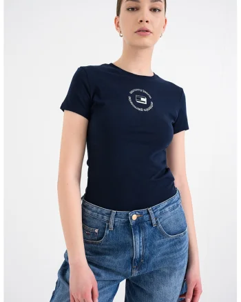 Tricou cu decolteu la baza gatului si logo, Albastru ultramarin