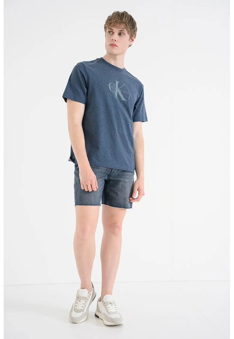 Tricou din bumbac cu imprimeu logo, Albastru prafuit