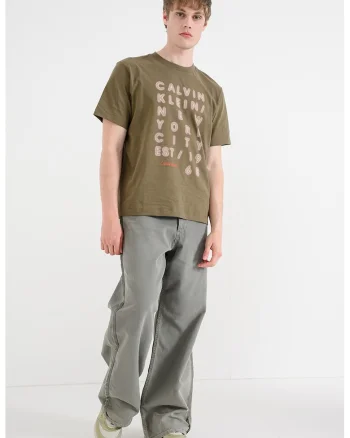 Tricou de bumbac cu imprimeu logo, Verde masliniu