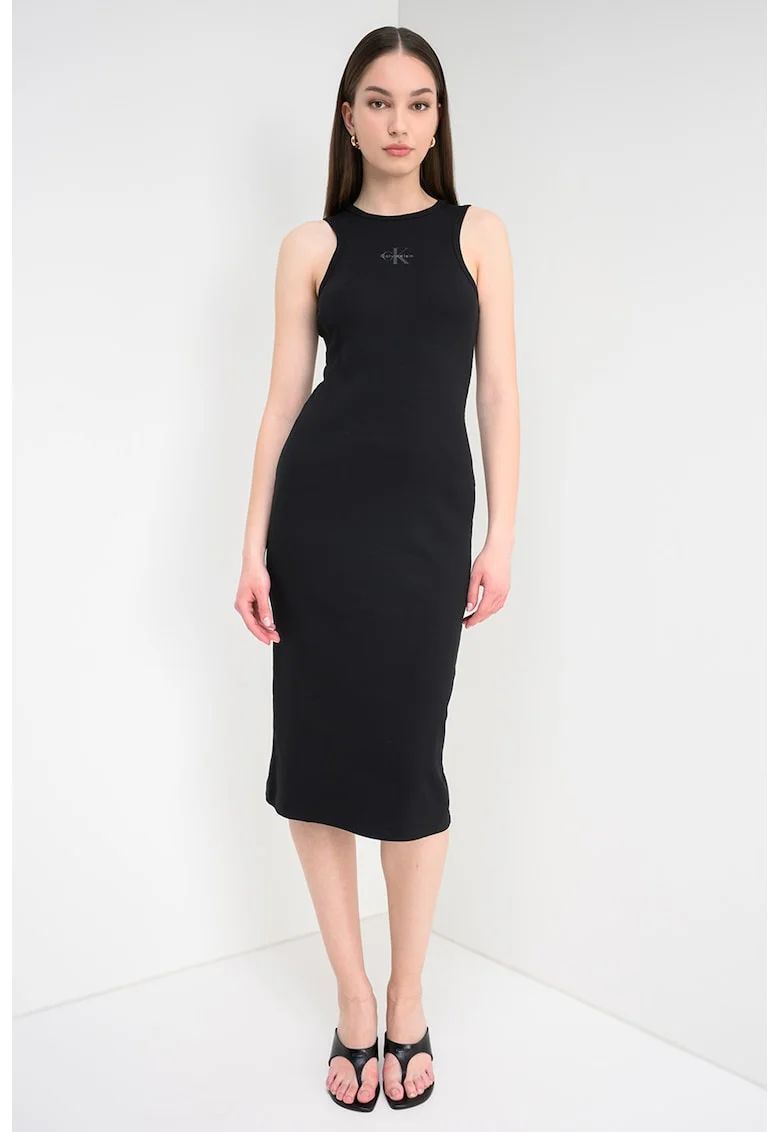 Rochie midi cu logo, Negru antracit