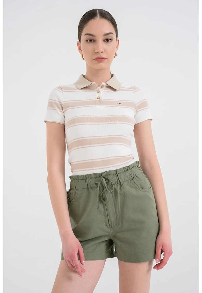 Tricou polo in dungi, Roz prafuit deschis/Alb murdar/Bej antichizat