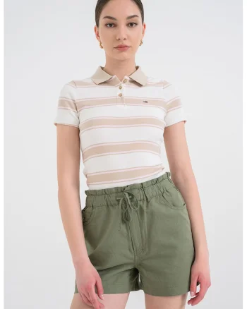 Tricou polo in dungi, Roz prafuit deschis/Alb murdar/Bej antichizat
